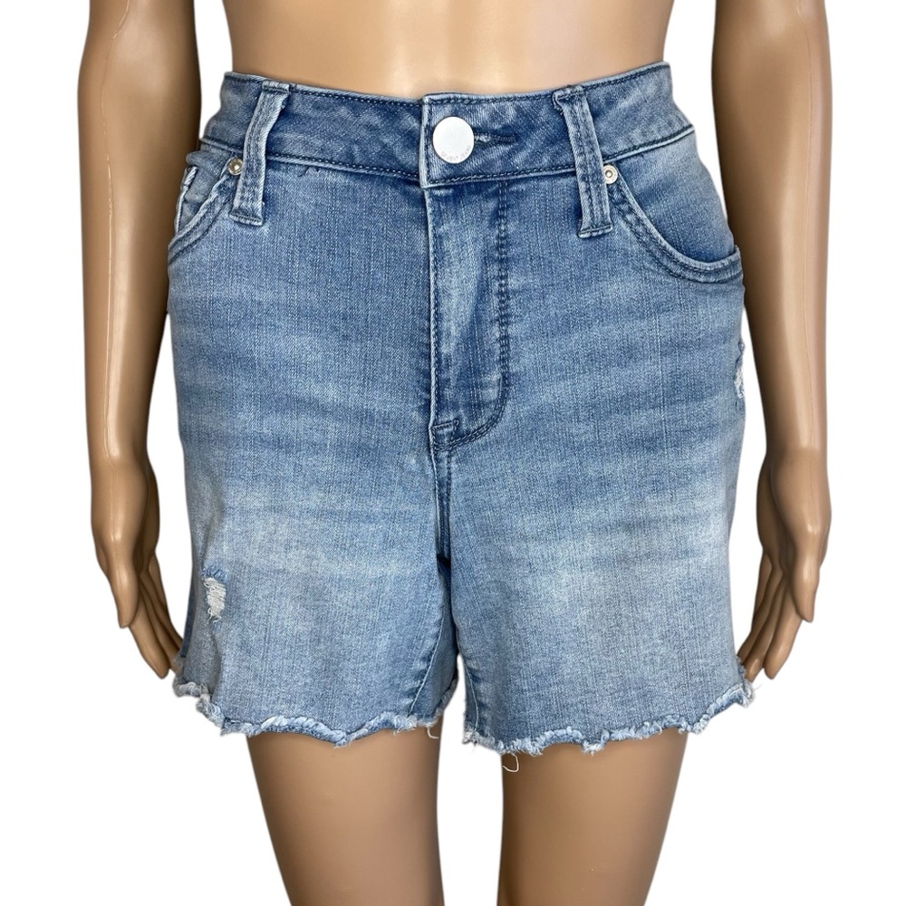 Seven7 Casual Solid Blue Light Wash High Rise Weekend Short Denim Jean Shorts